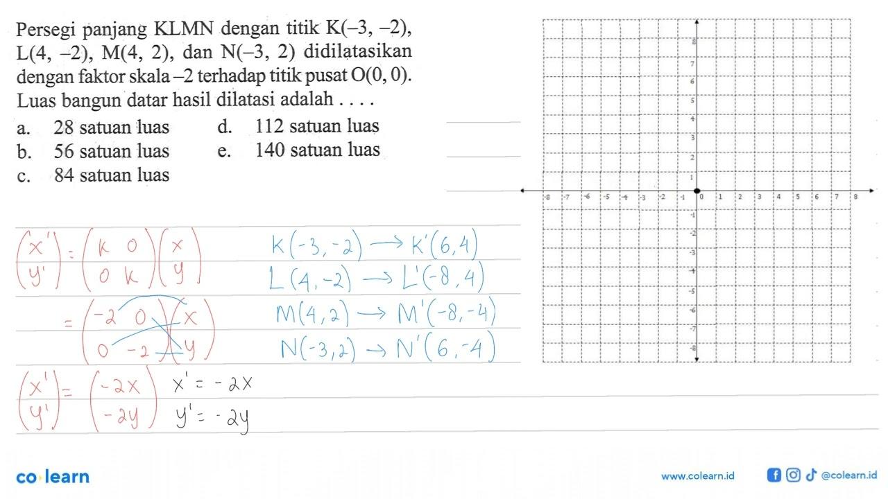 Persegi panjang KLMN dengan titik K(-3,-2), L(4,-2),