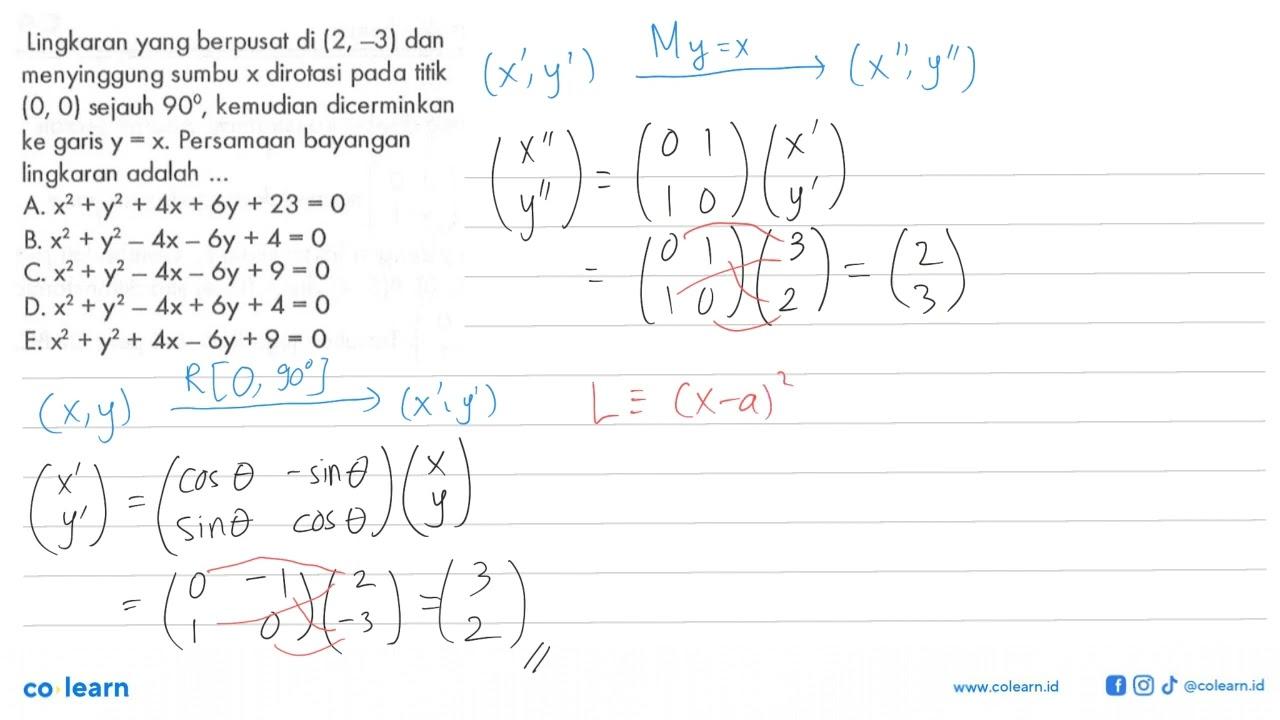 Lingkaran yang berpusat di (2, -3) dan menyinggung sumbu x