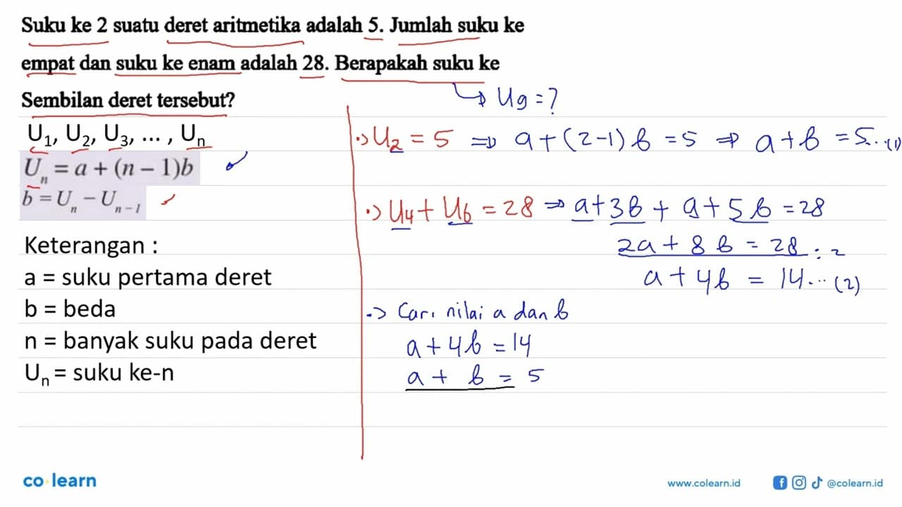 Suku ke 2 suatu deret aritmetika adalah 5. Jumlah suku ke