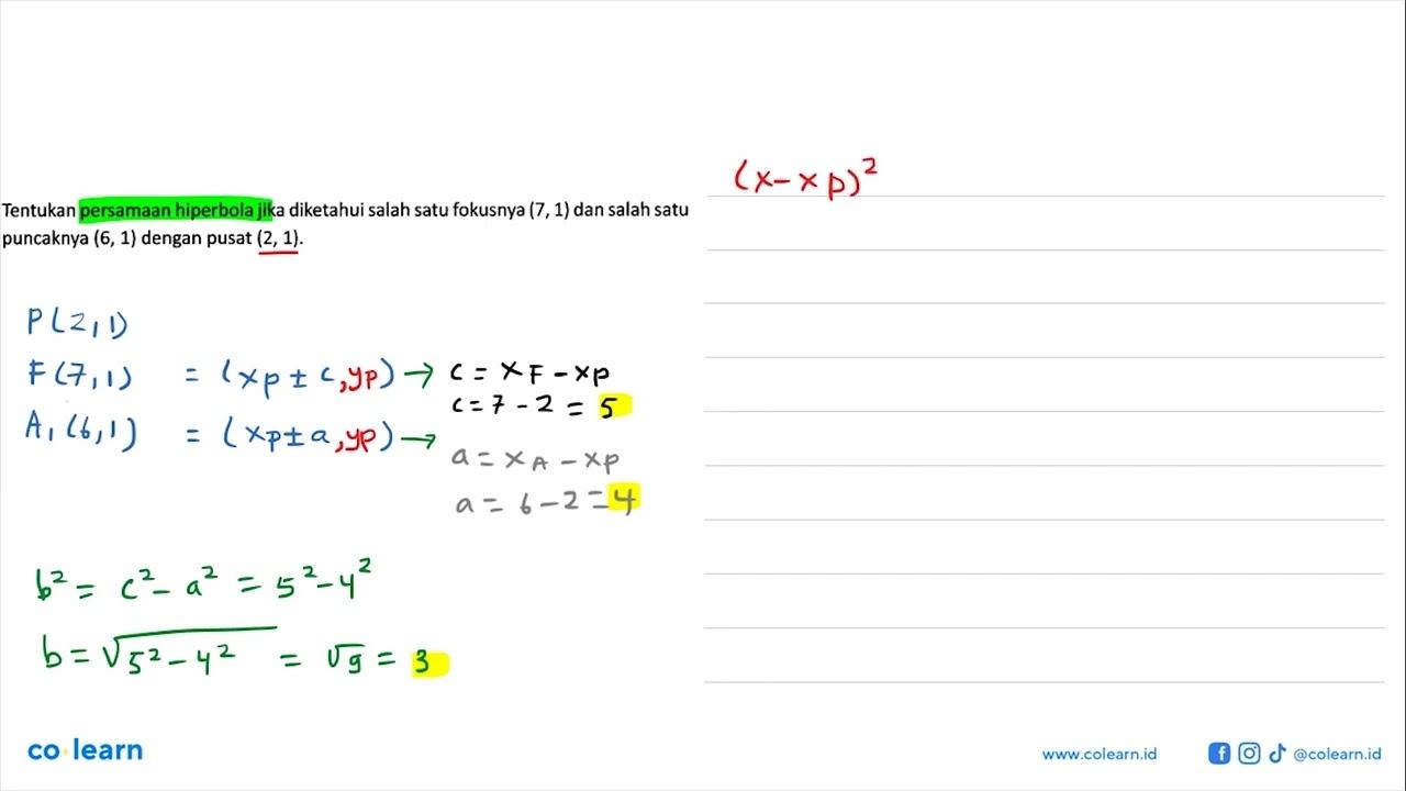 Tentukan persamaan hiperbola jika diketahui salah satu
