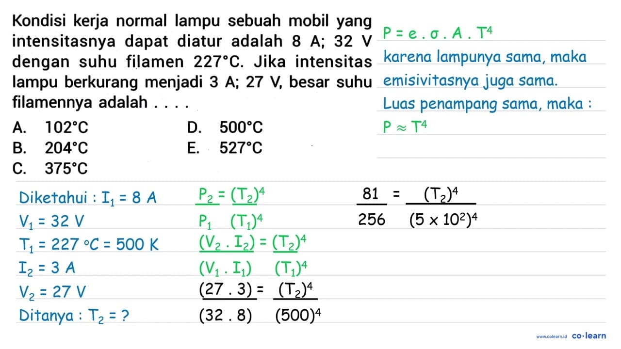 Kondisi kerja normal lampu sebuah mobil yang intensitasnya