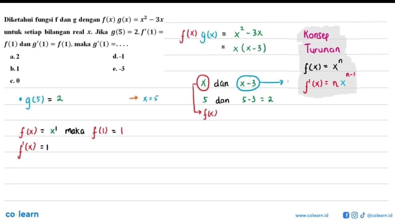 Diketahui fungsi f dan g dengan f(x) g(x)=x^2-3x untuk