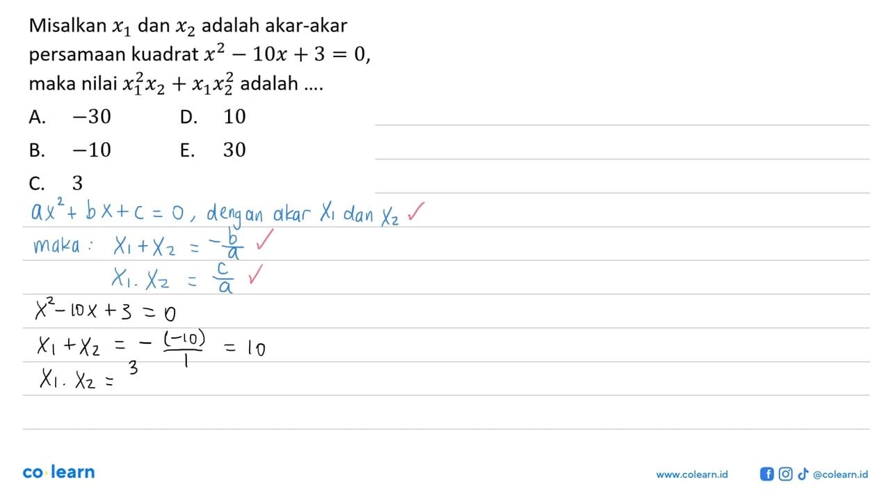 Misalkan x1 dan x2 adalah akar-akar persamaan kuadrat x^2 -