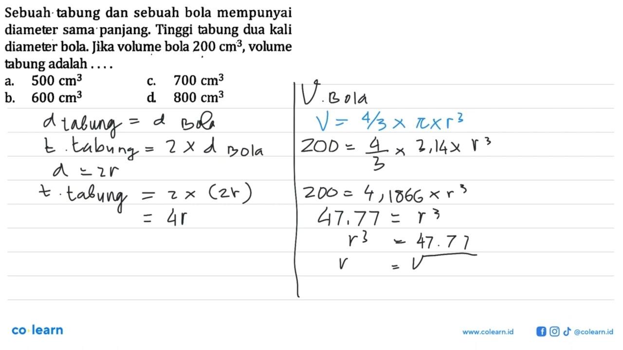 Sebuah tabung dan sebuah bola mempunyai diameter sama