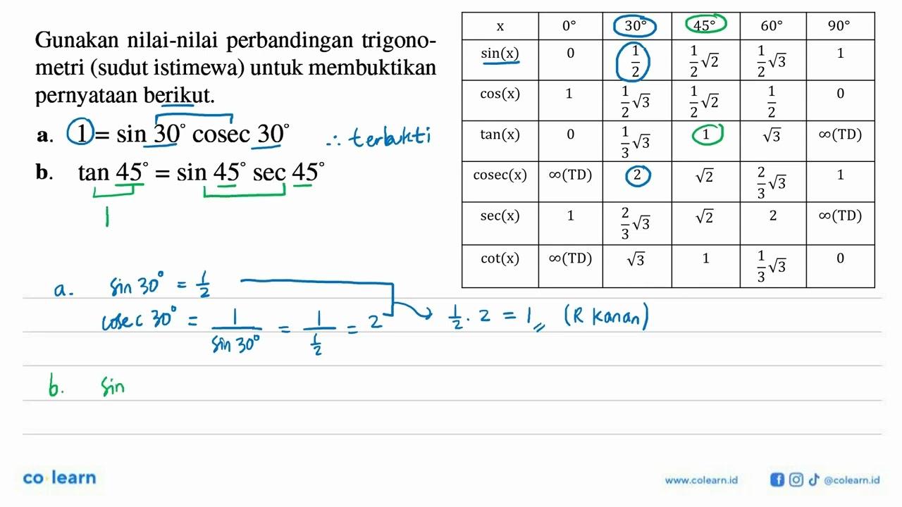 Gunakan nilai-nilai perbandingan trigonometri (sudut