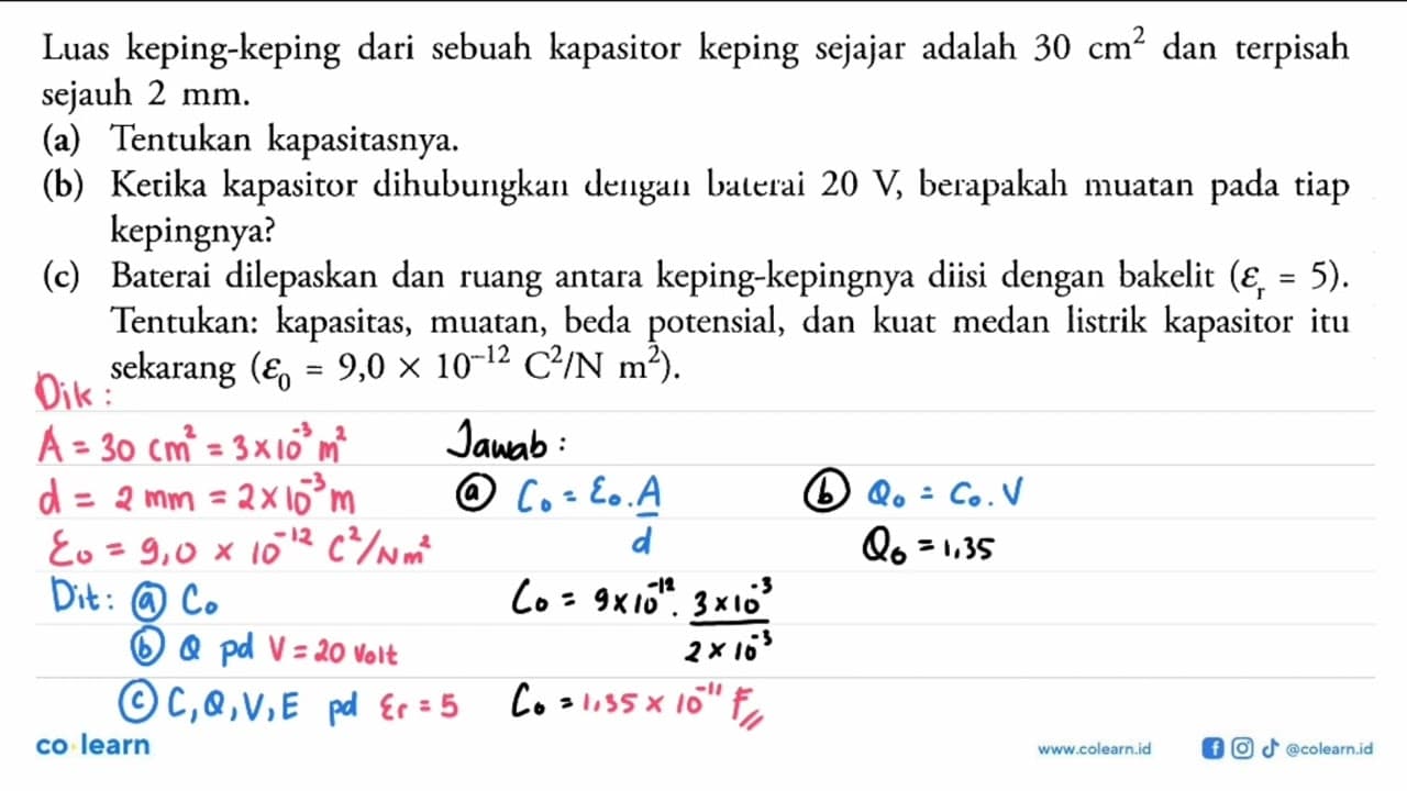 Luas keping-keping dari sebuah kapasitor keping sejajar