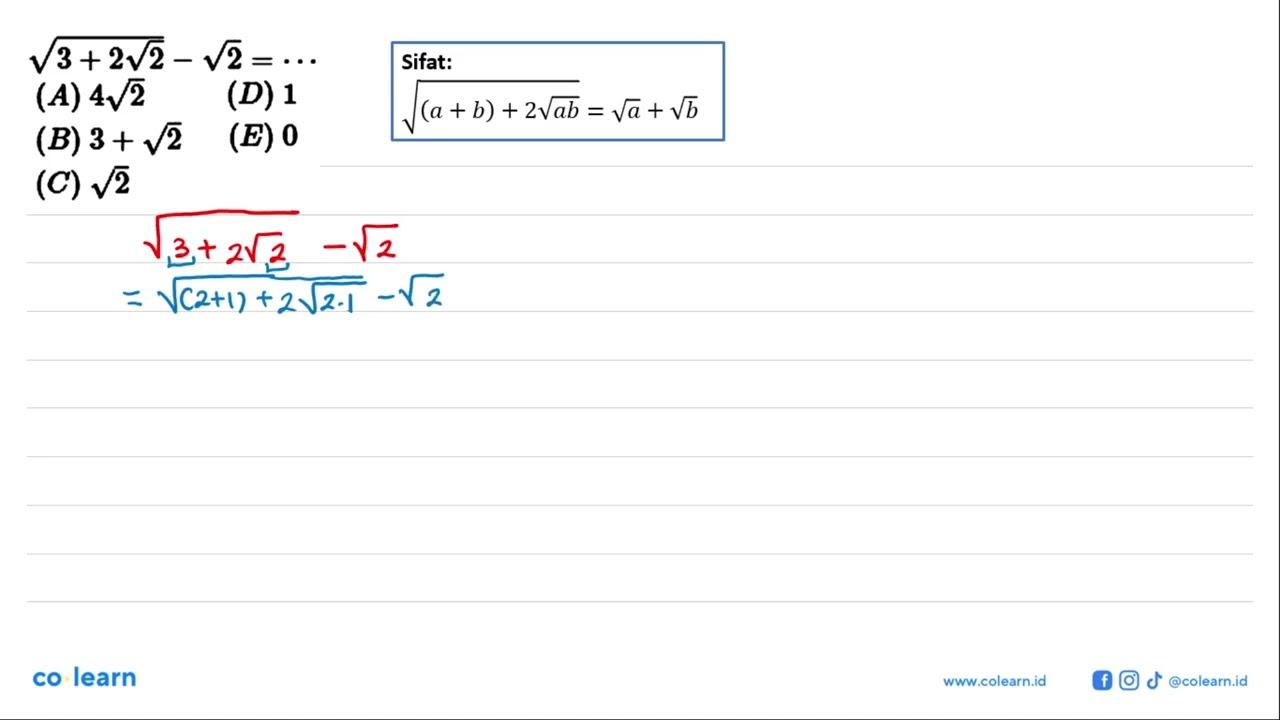 akar(3+2akar(2))-akar(2)=...