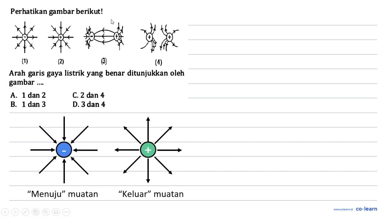 Perhatikan gambar berikut! (1) - (2) + (3) - + (4) + + Arah