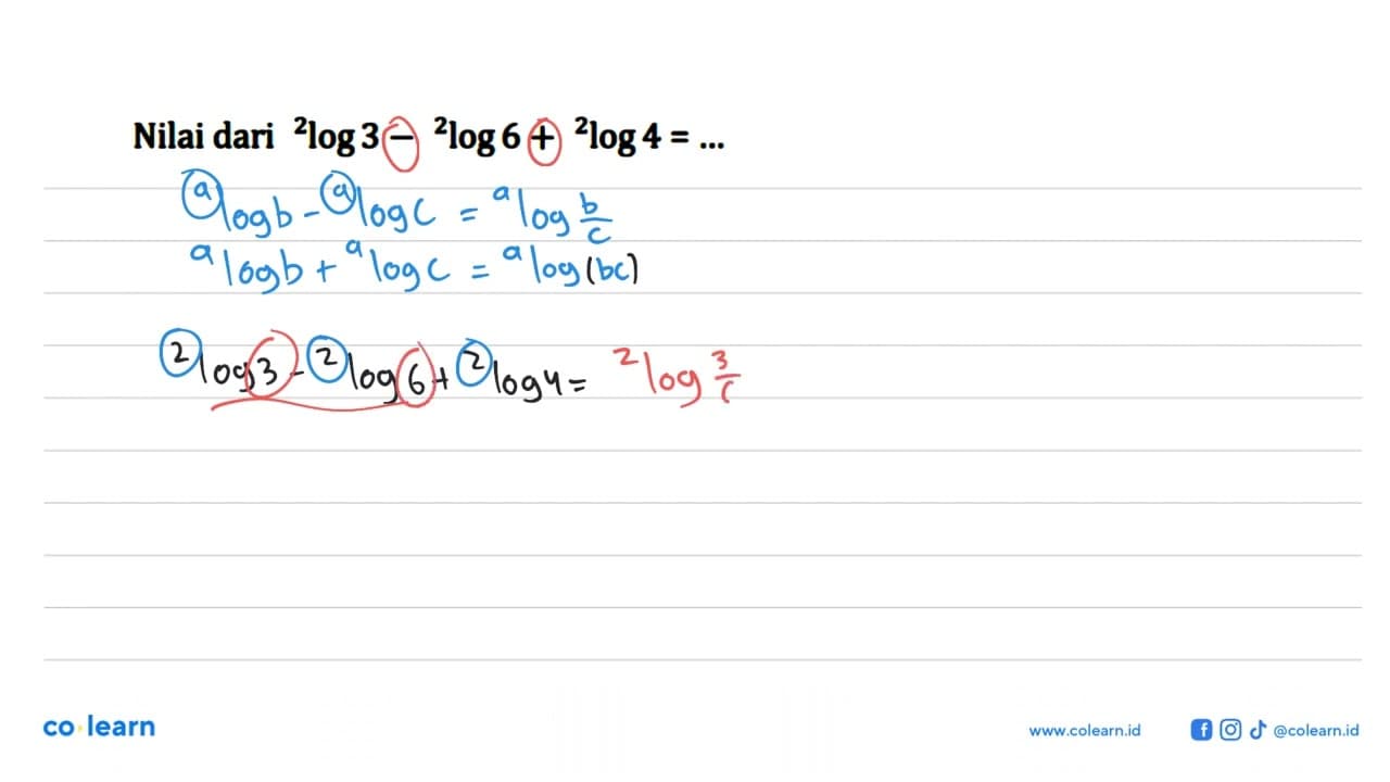 Nilai dari 2 log 3-2 log 6+2 log 4=...