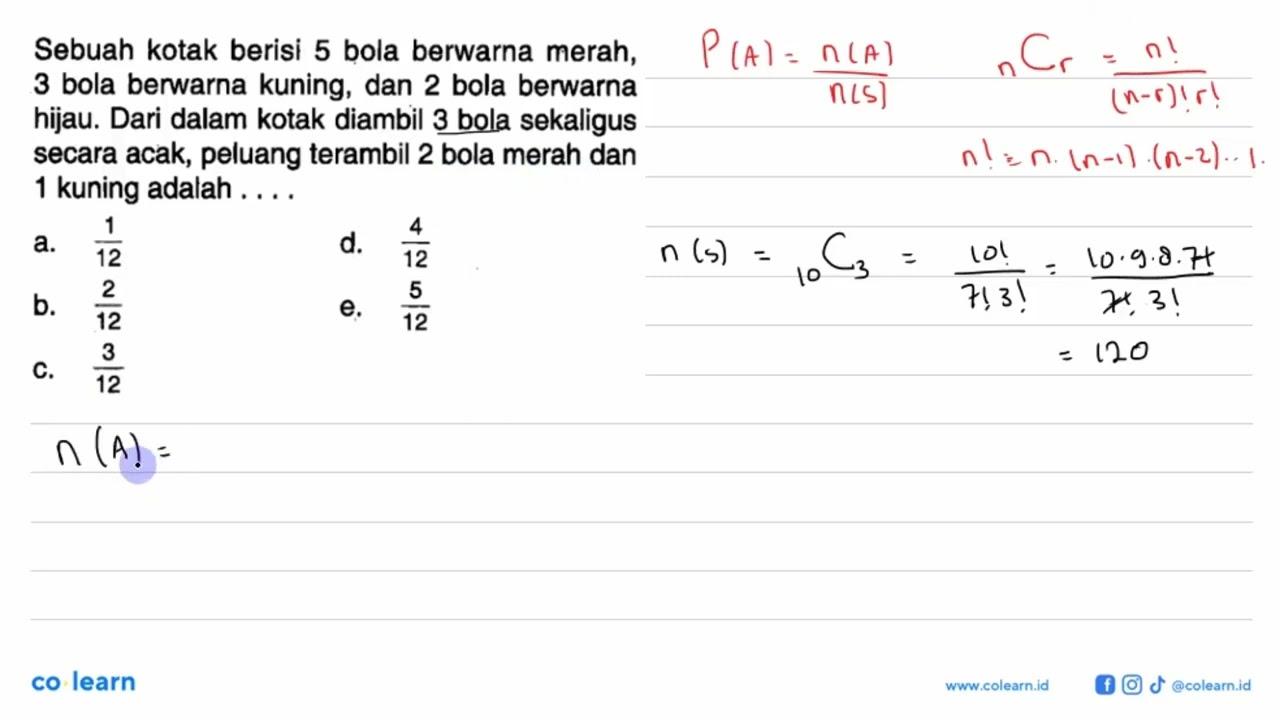 Sebuah kotak berisi 5 bola berwarna merah, 3 bola berwarna