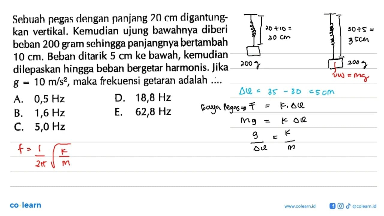 Se.buah pegas dengan panjang 20 cm digantungkan vertikal.