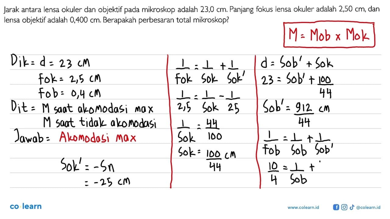 Jarak antara lensa okuler dan objektif pada mikroskop