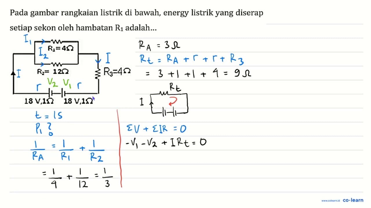 Pada gambar rangkaian listrik di bawah, energy listrik yang