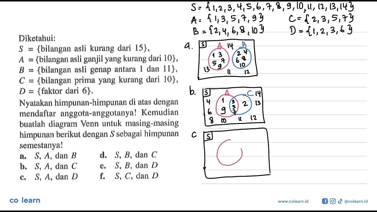 Diketahui: S = {bilangan asli kurang dari 15}, A =