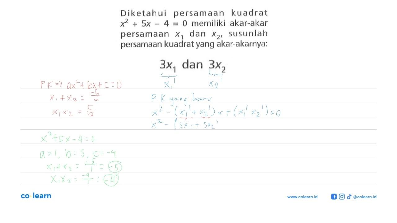 Diketahui persamaan kuadrat x^2 + 5x - 4 = 0 memiliki