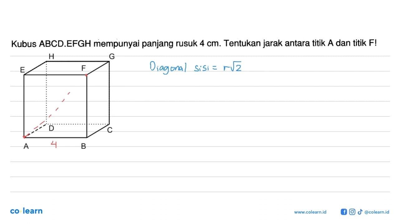 Kubus ABCD.EFGH mempunyai panjang rusuk 4 cm. Tentukan