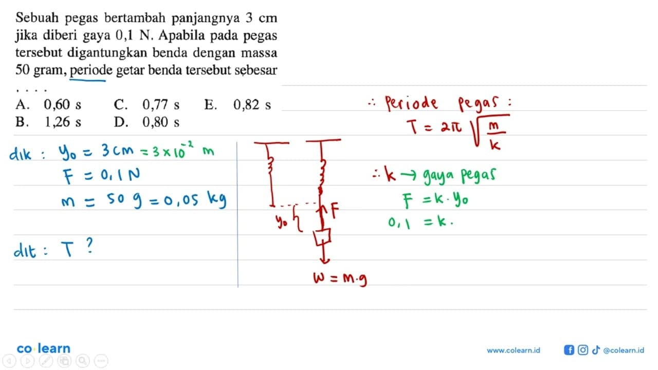 Sebuah pegas bertambah panjangnya 3 cm jika diberi gaya 0,1