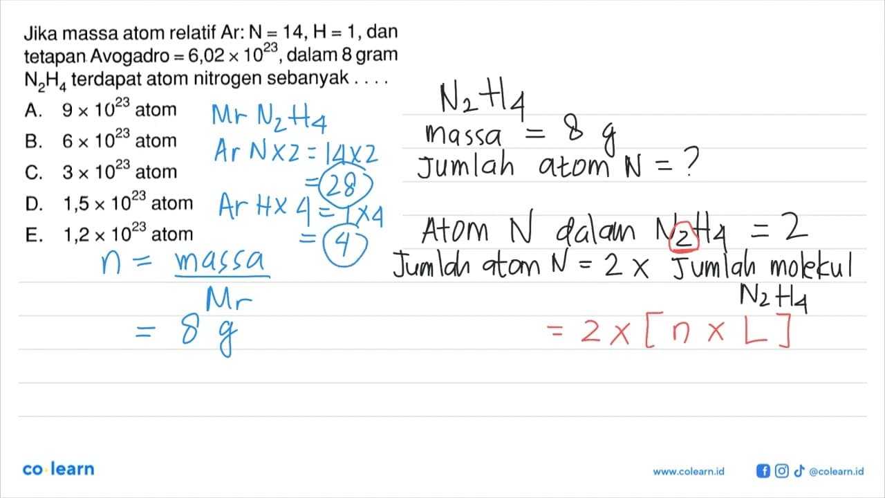 Jika massa atom relatif A r: N=14, H=1, dan tetapan