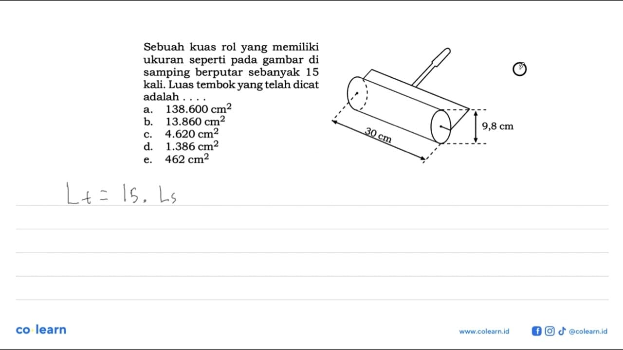 Sebuah kuas rol yang memiliki ukuran seperti pada gambar di