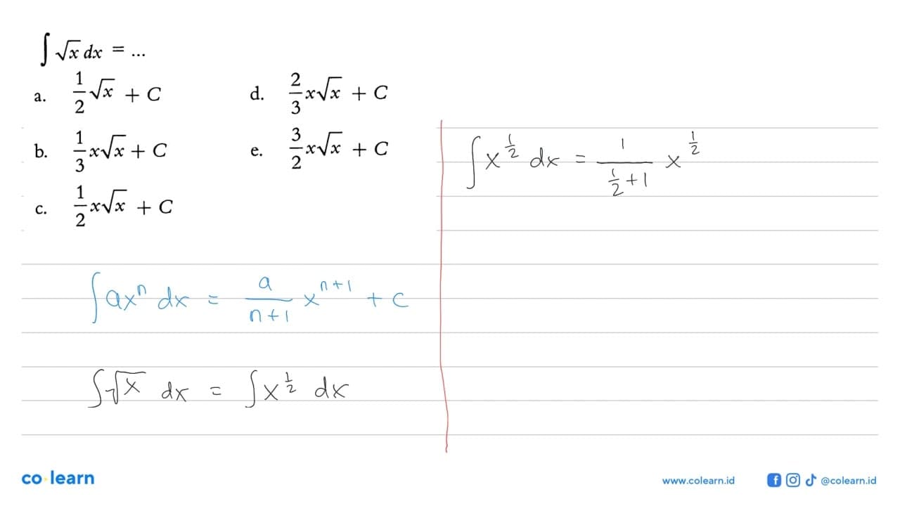 integral akar(x) dx=...