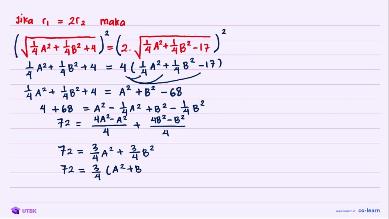 Jika panjang jari-jari lingkaran x^(2)+y^(2)+A x+ B y-4=0