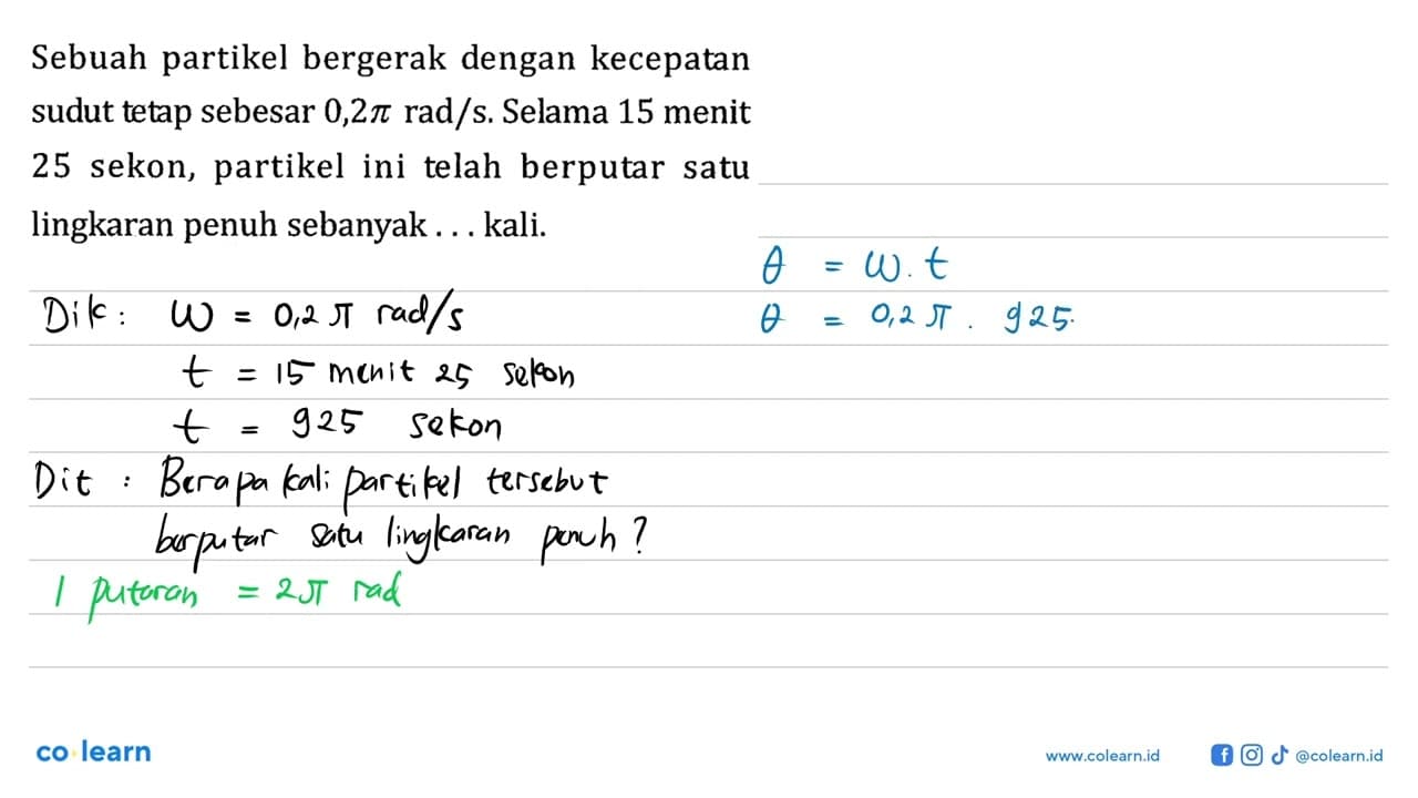 Sebuah partikel bergerak dengan kecepatan sudut tetap