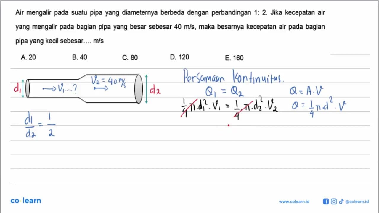 Air mengalir pada suatu pipa yang diameternya berbeda