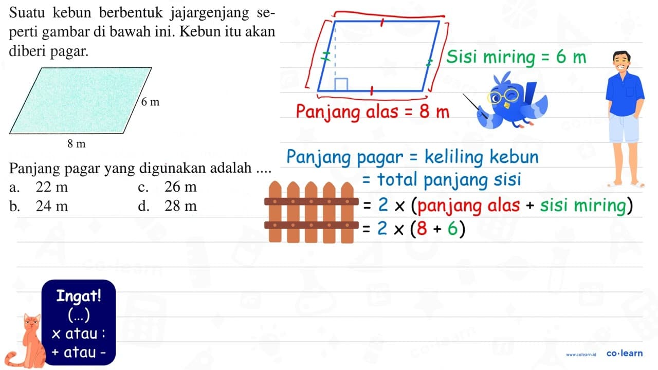 Suatu kebun berbentuk jajargenjang seperti gambar di bawah