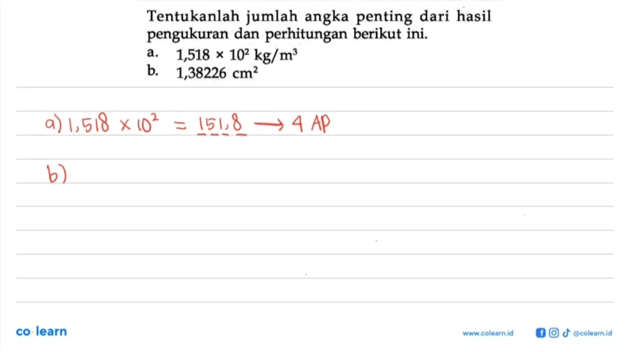 Tentukanlah jumlah angka penting dari hasil pengukuran dan