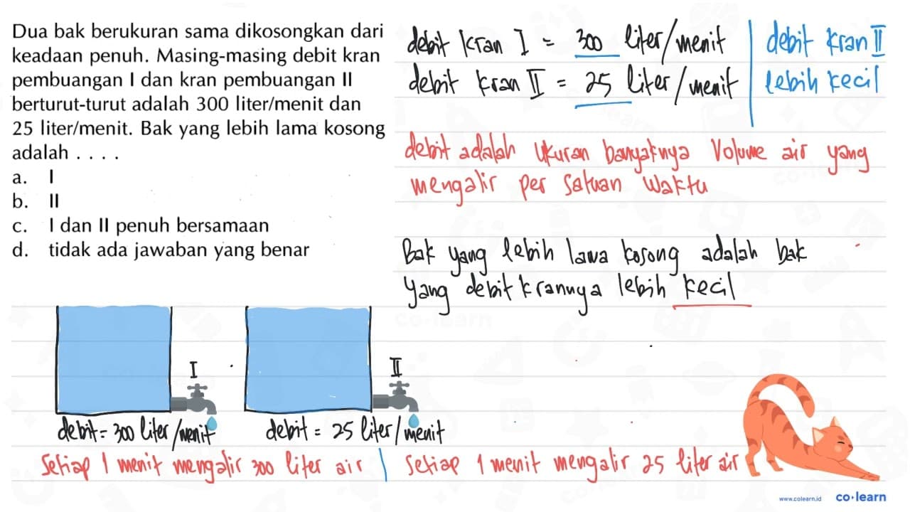 Dua bak berukuran sama dikosongkan dari keadaan penuh.