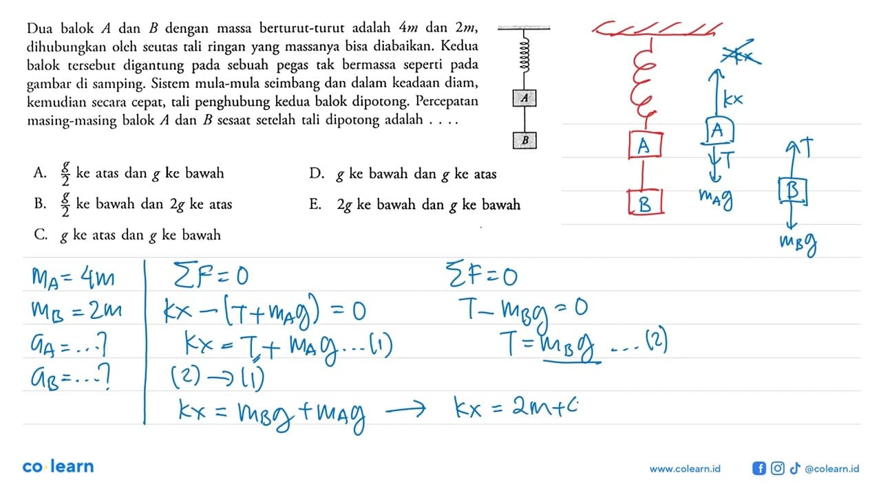 Dua balok A dan B dengan massa berturut-turut adalah 4m dan