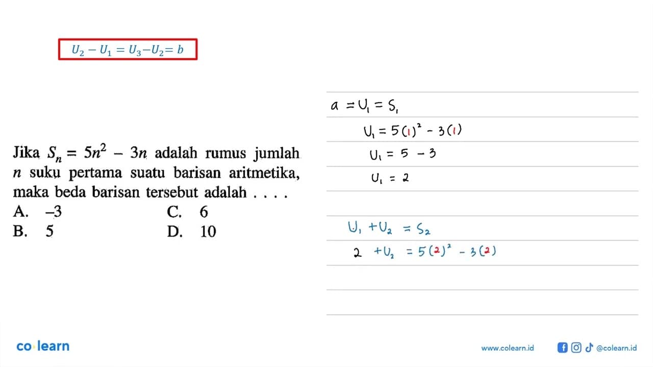 Jika Sn = 5n^2 - 3n adalah rumus jumlah n suku pertama