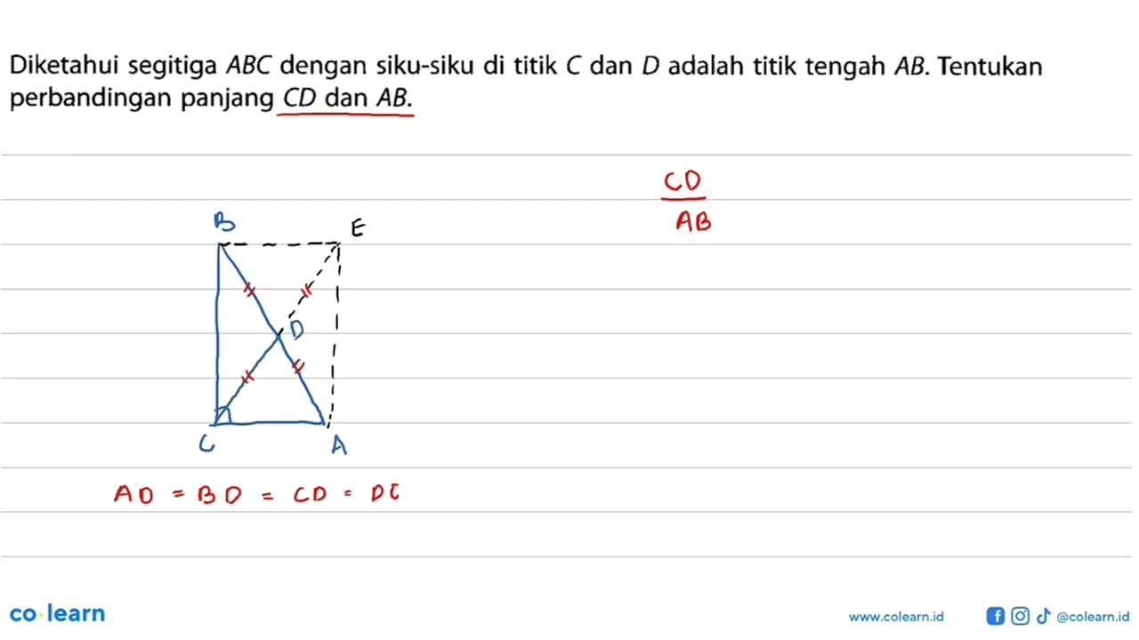 Diketahui segitiga ABC dengan siku-siku di titik C dan D