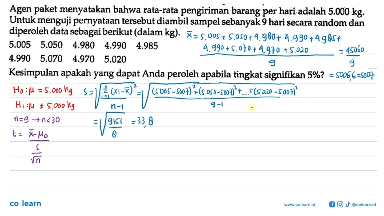 Agen paket menyatakan bahwa rata-rata pengiriman barang per