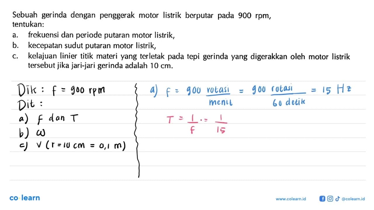 Sebuah gerinda dengan penggerak motor listrik berputar pada