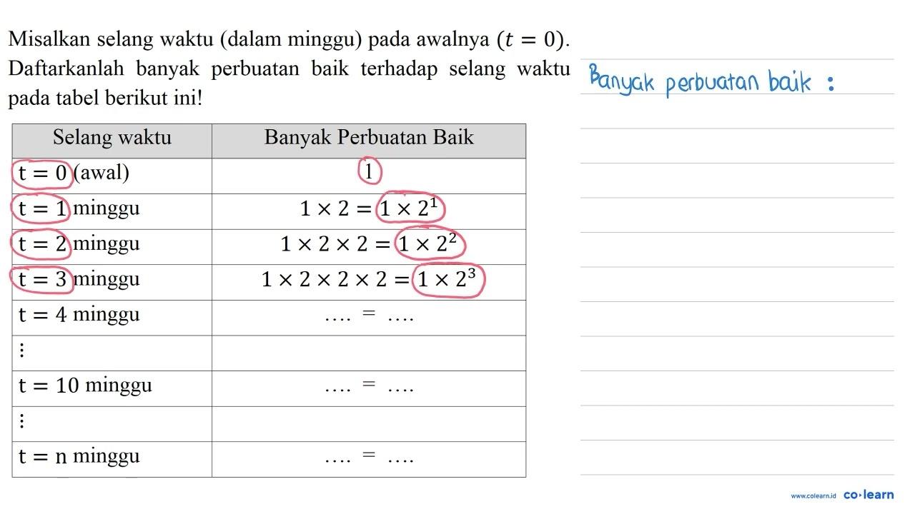 Misalkan selang waktu (dalam minggu) pada awalnya (t=0) .