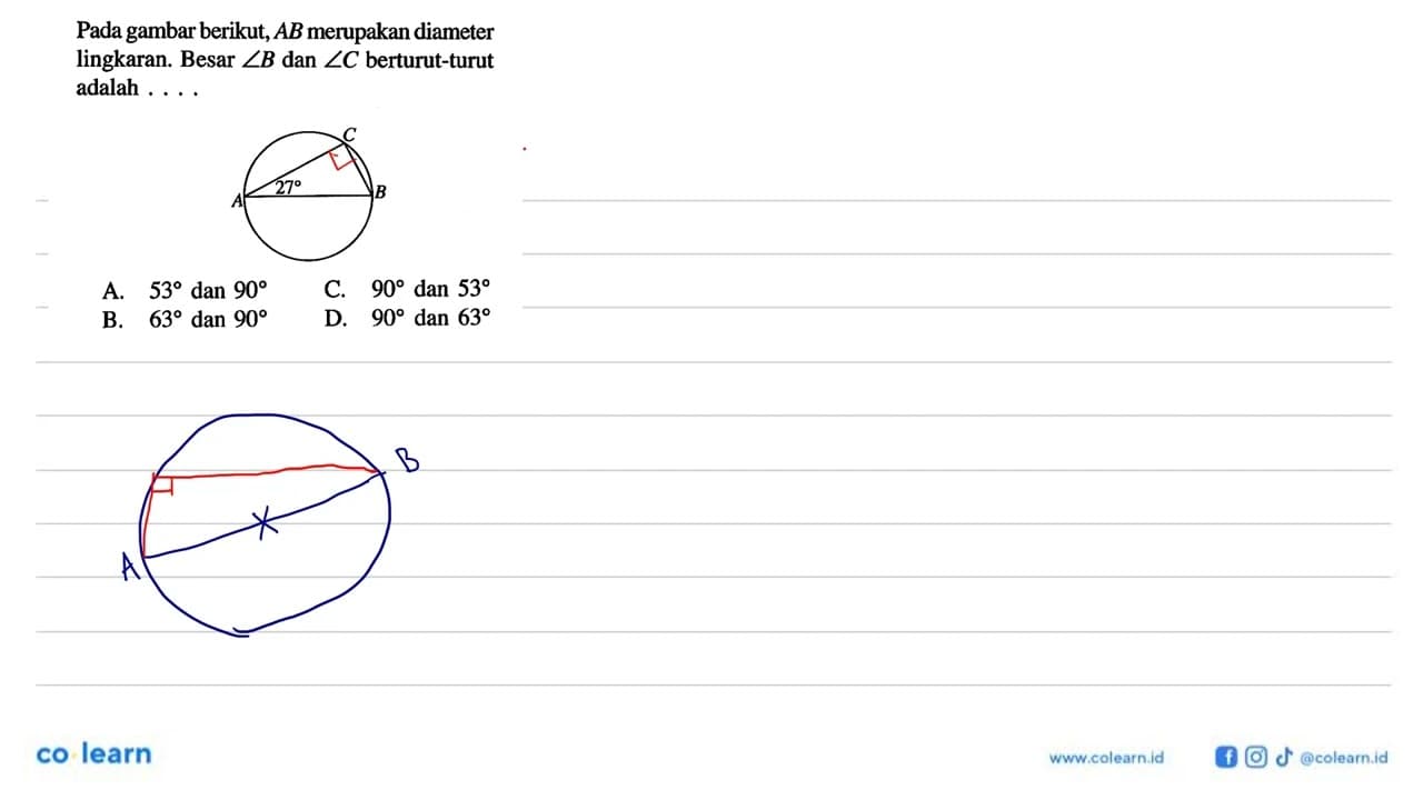 Pada gambar berikut, AB merupakan diameter lingkaran. Besar