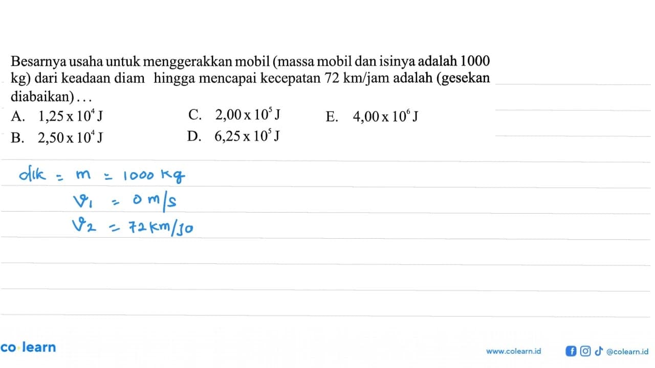 Besarnya usaha untuk menggerakkan mobil (massa mobil dan