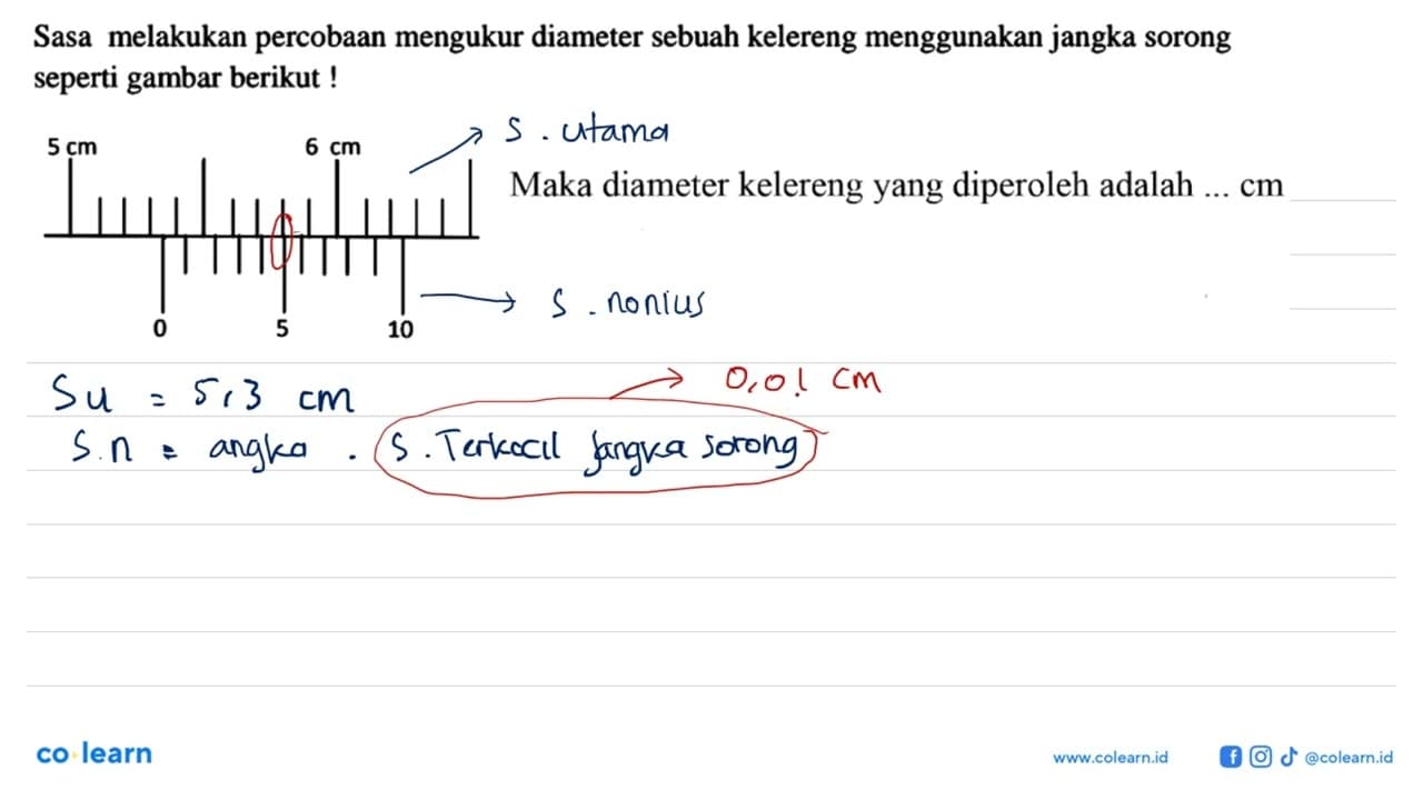 Sasa melakukan percobaan mengukur diameter sebuah kelereng