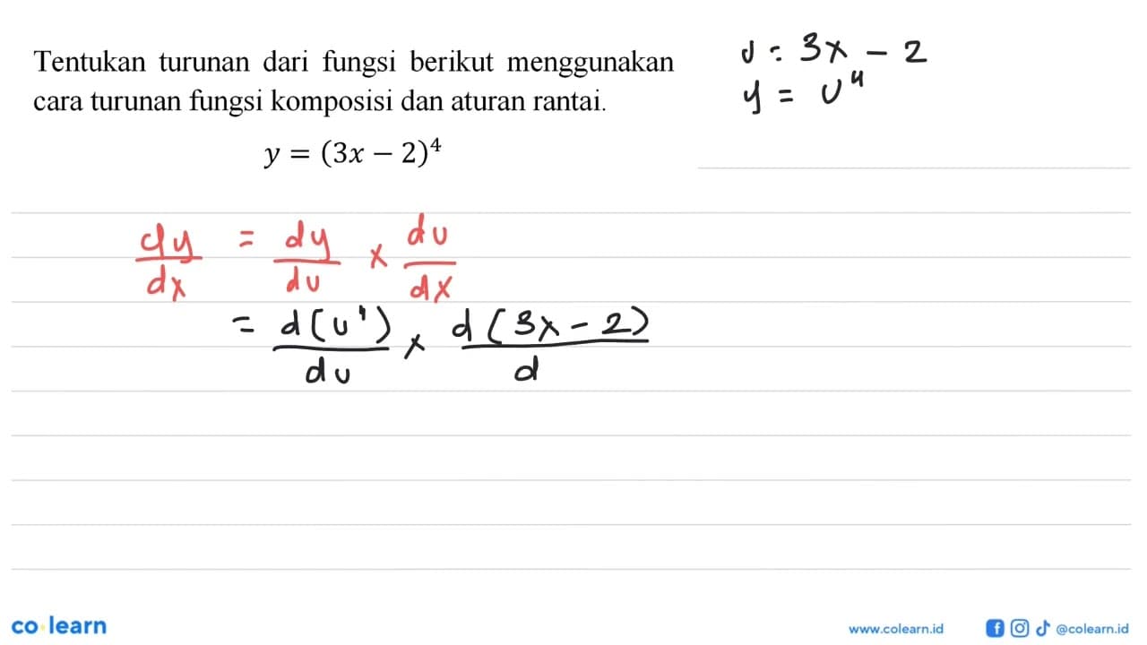 Tentukan turunan dari fungsi berikut menggunakan cara