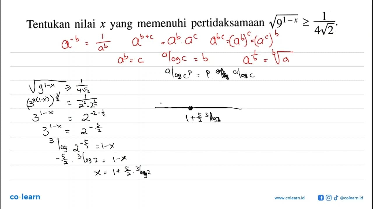 Tentukan nilai x yang memenuhi pertidaksamaan akar(9^(1-x))