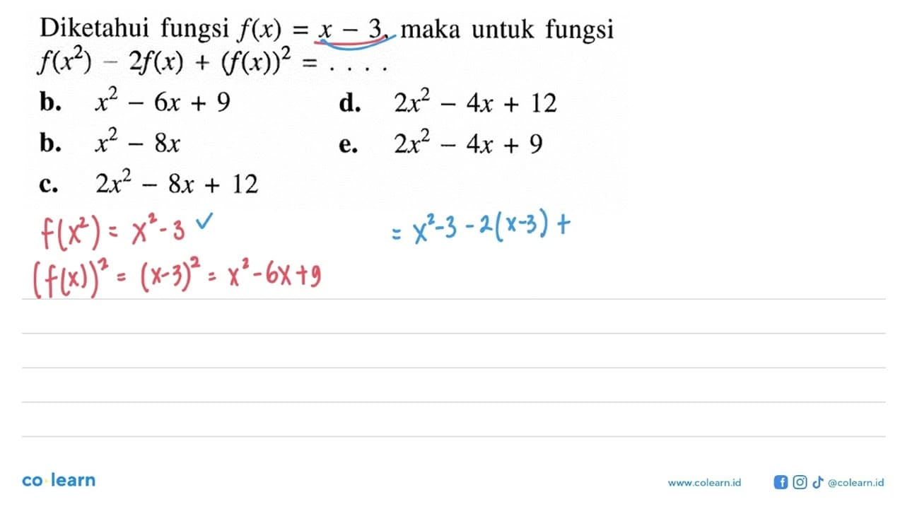 Diketahui fungsi f(x)=x-3, maka untuk fungsi