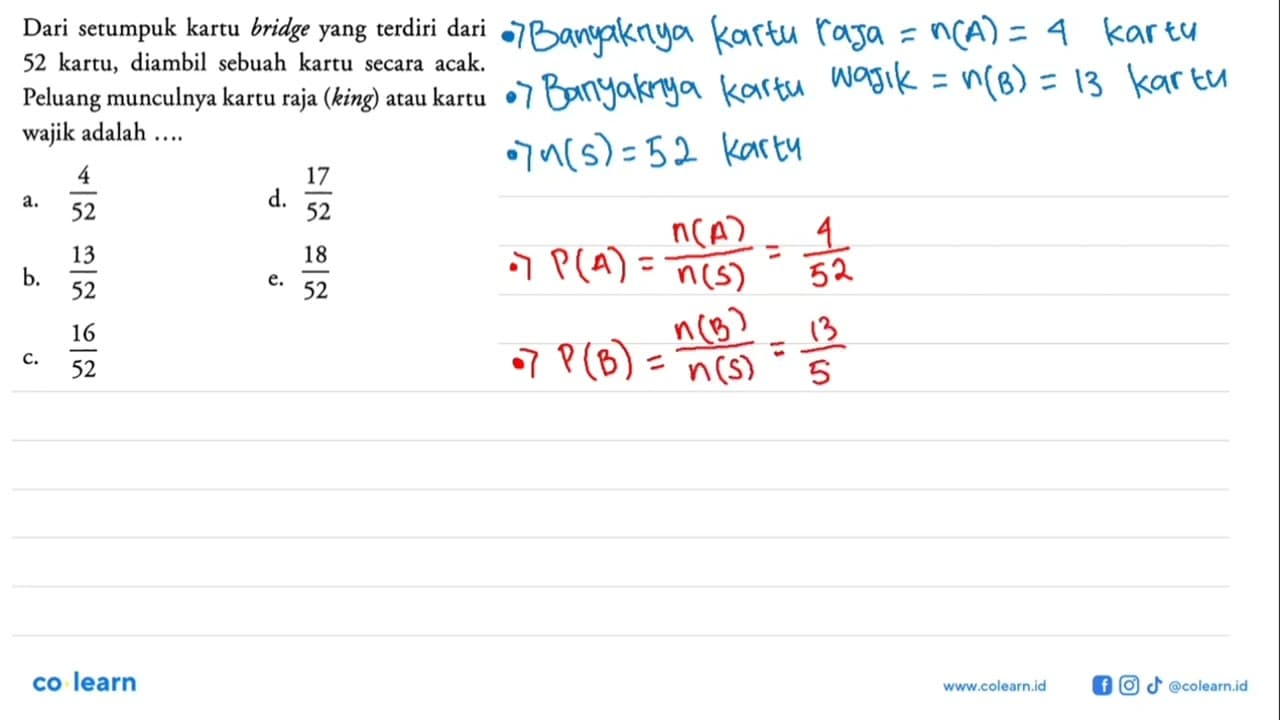 Dari setumpuk kartu bridge yang terdiri dari 52 kartu,