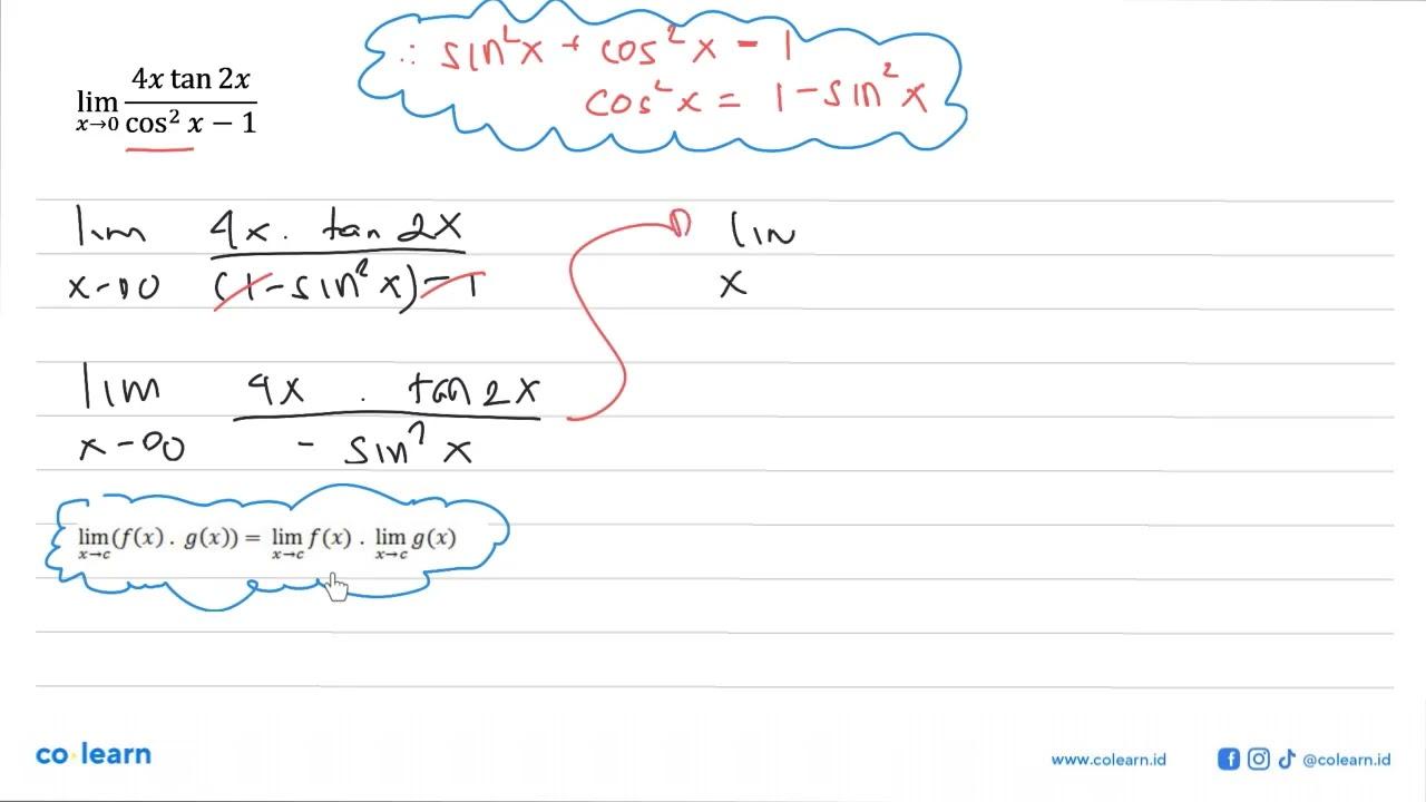 limit x -> 0 ((4x tan(2x))/(cos^2(x)-1))