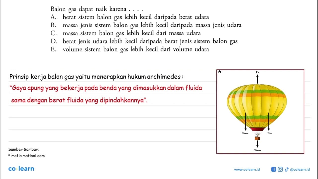 Balon gas dapat naik karena