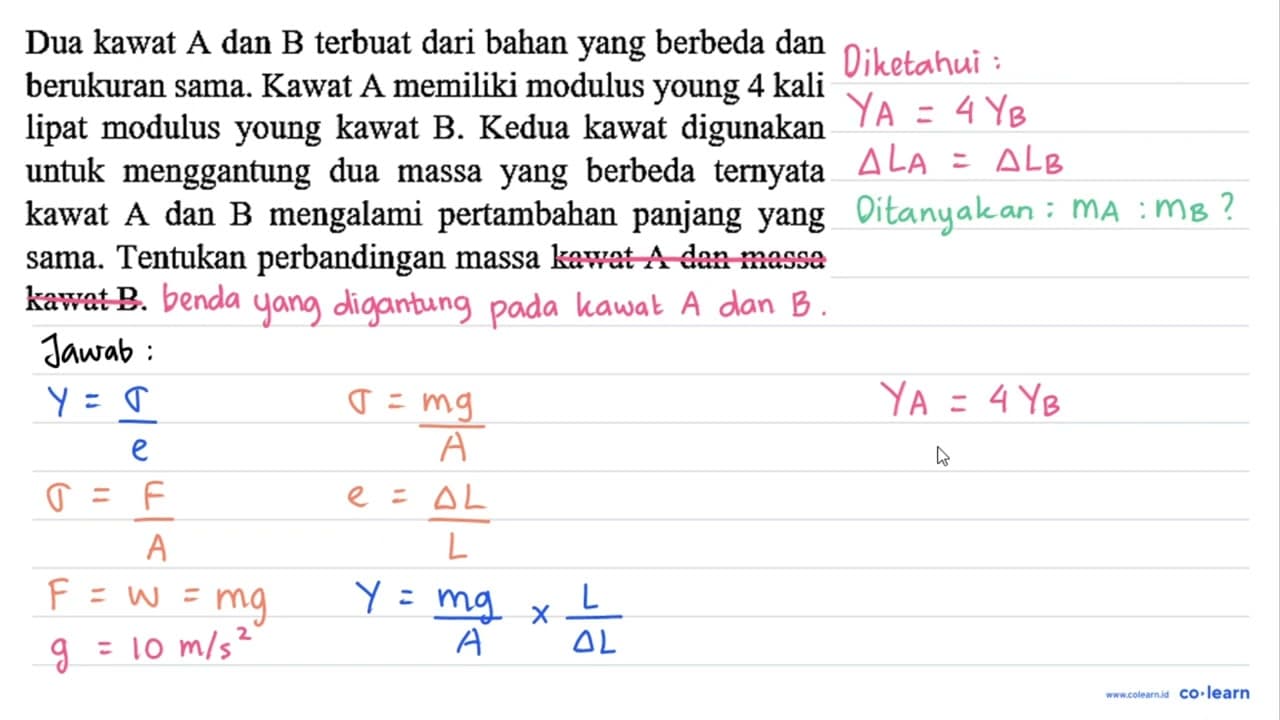 Dua kawat A dan B terbuat dari bahan yang berbeda dan