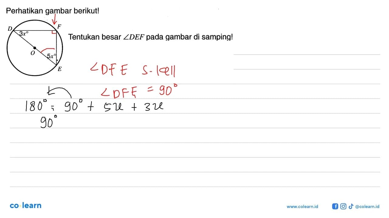 Perhatikan gambar berikut! Tentukan besar sudut DEF pada