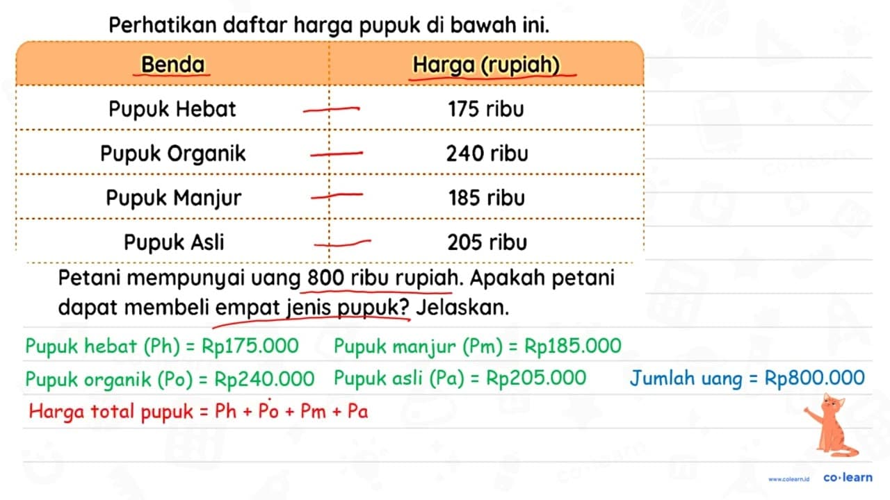 Perhatikan daftar harga pupuk di bawah ini. { Benda ) {