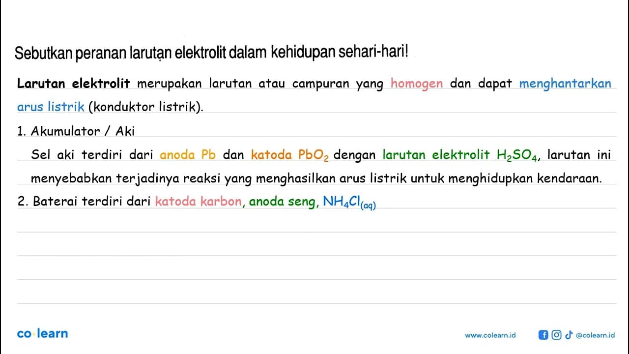 Sebutkan peranan larutạn elektrolit dalam kehidupan