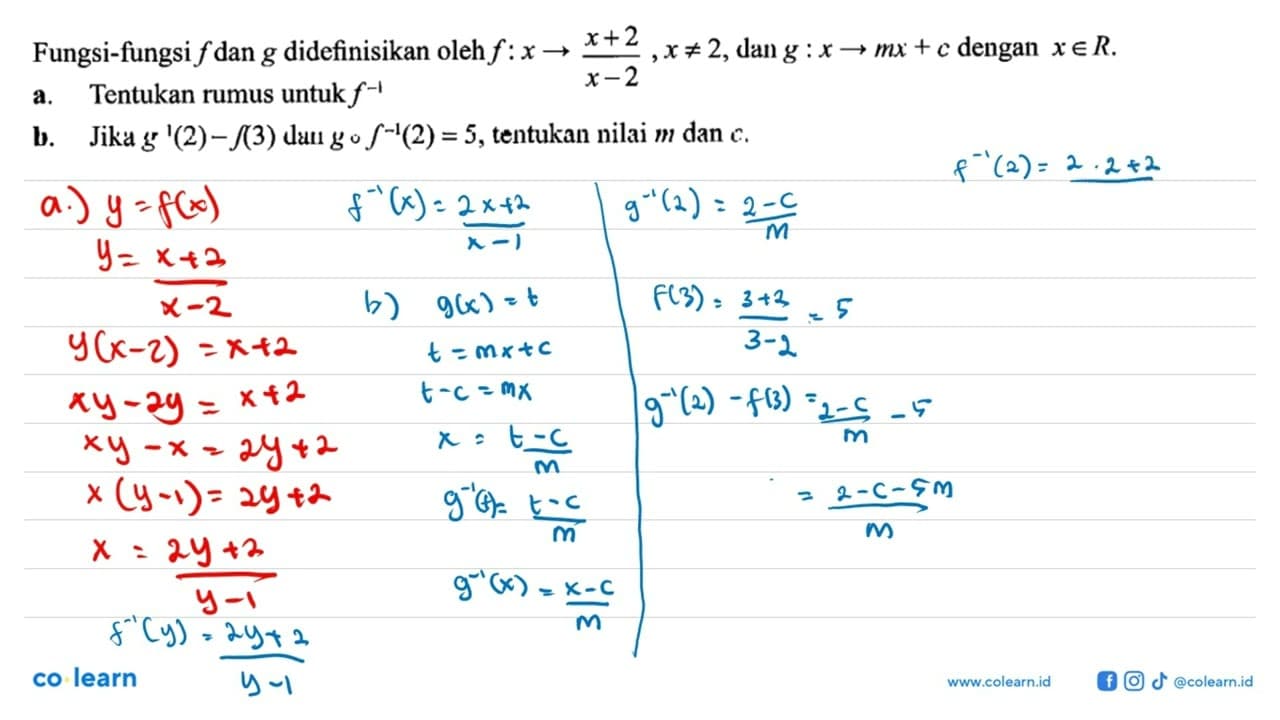 Fungsi-fungsi f dan g didefinisikan oleh f: x -> x+2/x-2, x